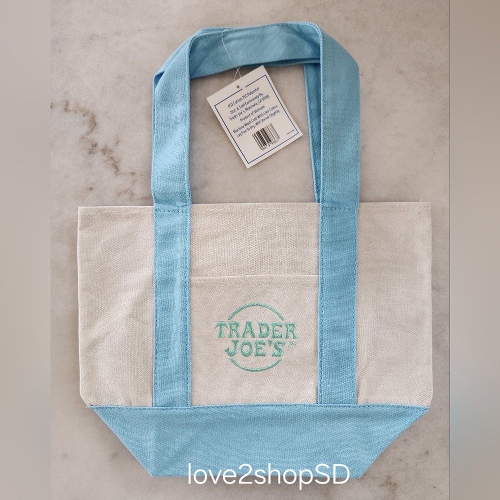 Trader Joe’s Mini Canvas Tote Limited Edition Pastel Blue NWT UNUSED